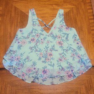 Decree Chiffon Mint Green Floral Sleeveless Top